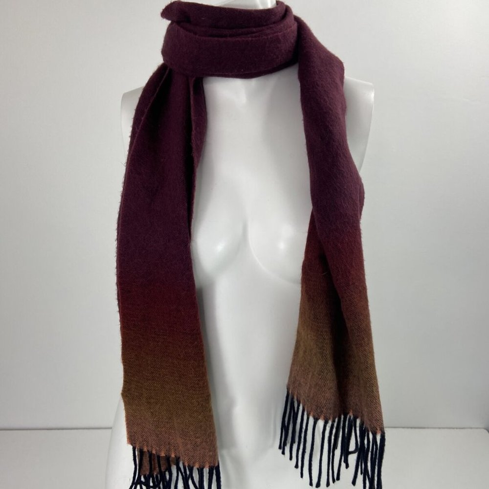 Scotland 100% Cashmere Scarf Marroon Ombre 64” x 11.5”